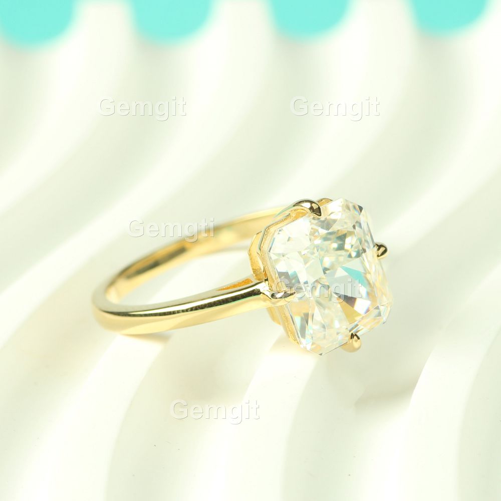 4CT Solitaire Radiant Cut Engagement Ring for Women|Gold Color