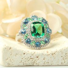 Load image into Gallery viewer, 4CT Halo Green Emerald Tourmaline Ring for Women|8*10mm