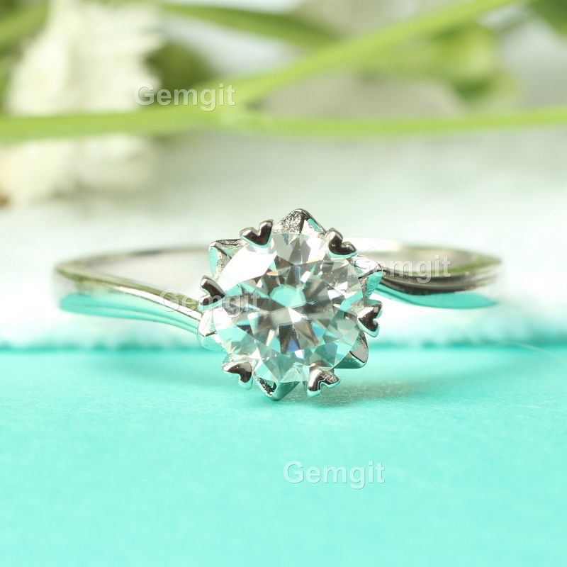 1CT 2CT Moissanite Bypass Round Engagement Ring in 925 Sterling Silver for Women