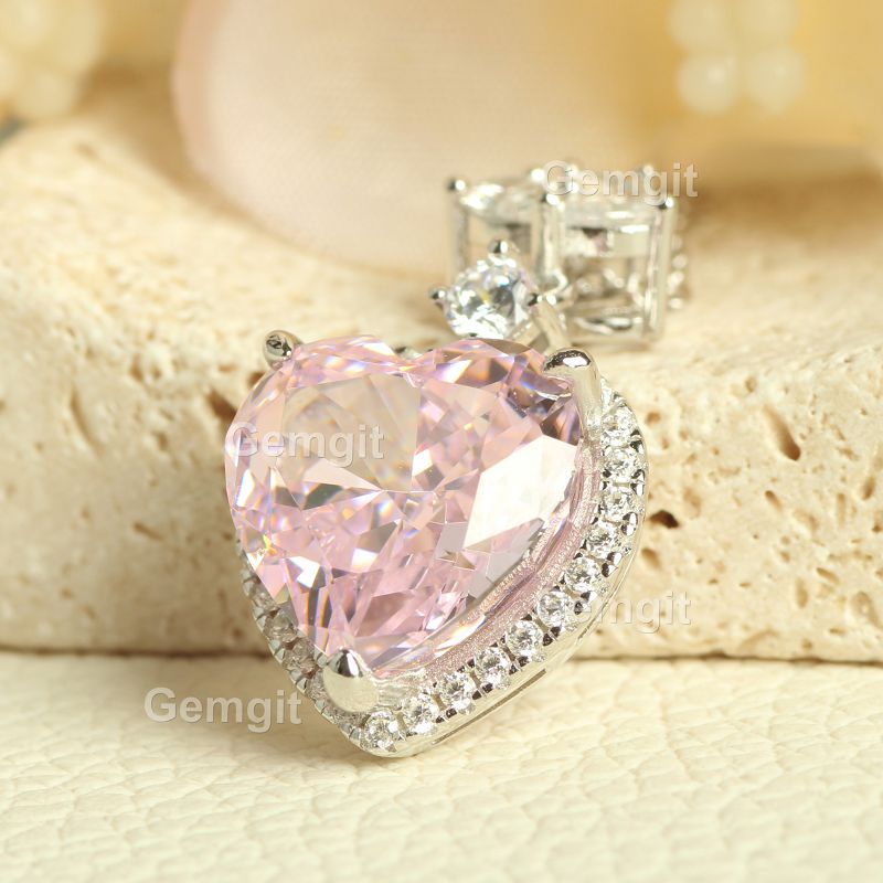 10CT Morganite Halo Heart Crushed Ice Necklace for Women|12*12mm