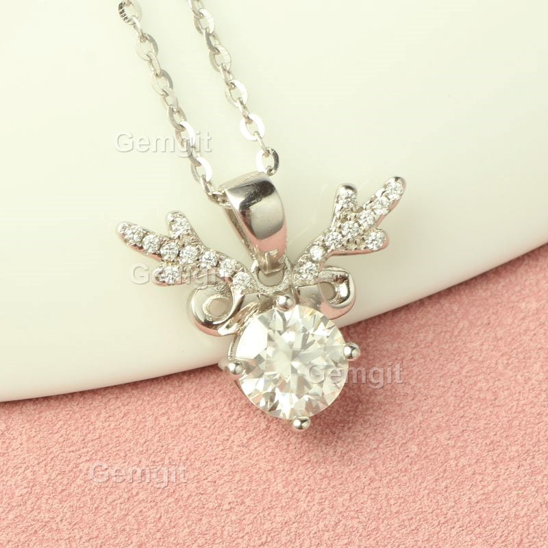 1CT Moissanite Deer Necklace for Women in 925 Sterling Silver