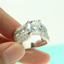Load image into Gallery viewer, 3CT Exaggerated Wide Iced Solitaire Four Claw CZ Ring for Women