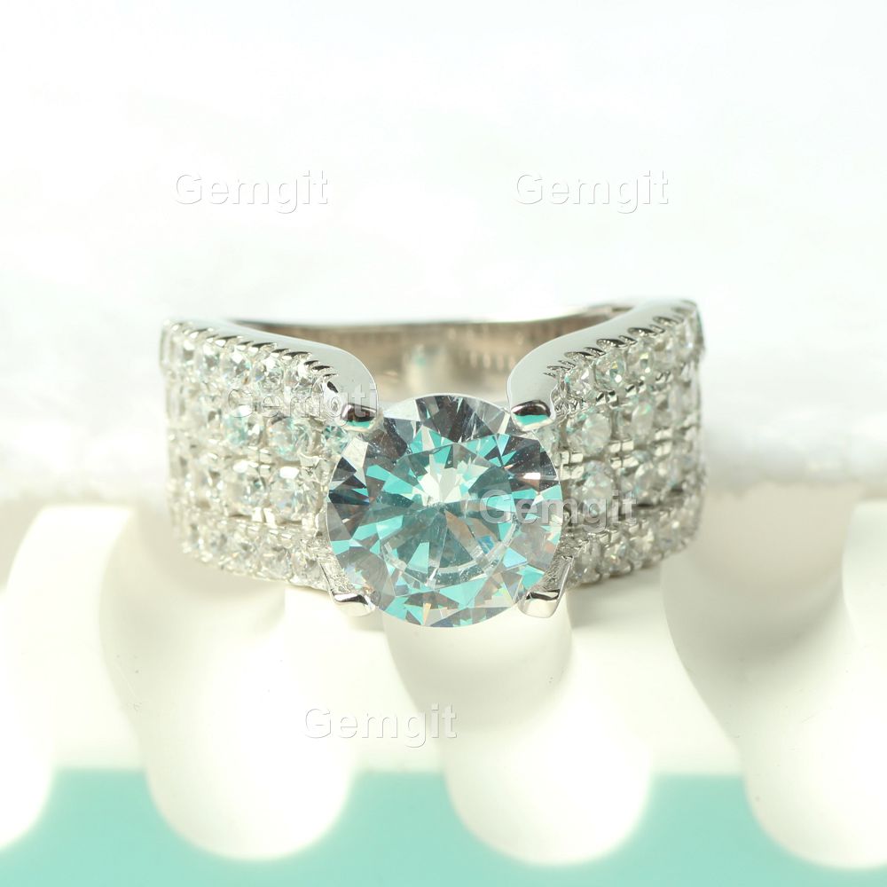 3CT Exaggerated Wide Iced Solitaire Four Claw CZ Ring for Women
