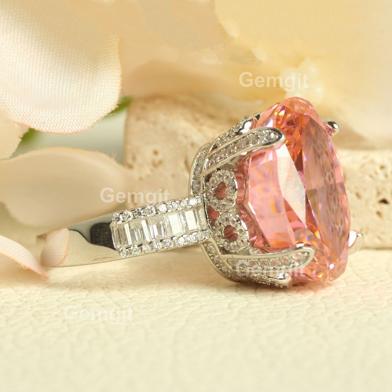 Vintage 18CT Oval Morganite Crushed Ice Ring for Women|13*18mm