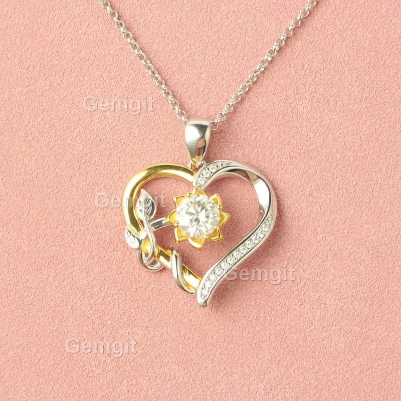 1CT Moissanite Heart Flower Necklace in 925 Sterling Silver