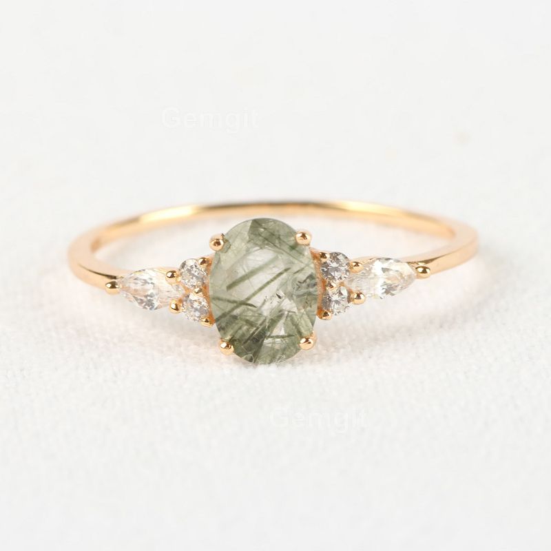 Exquisite Solitaire Oval Green Stone Gold Ring in 925 Sterling Silver