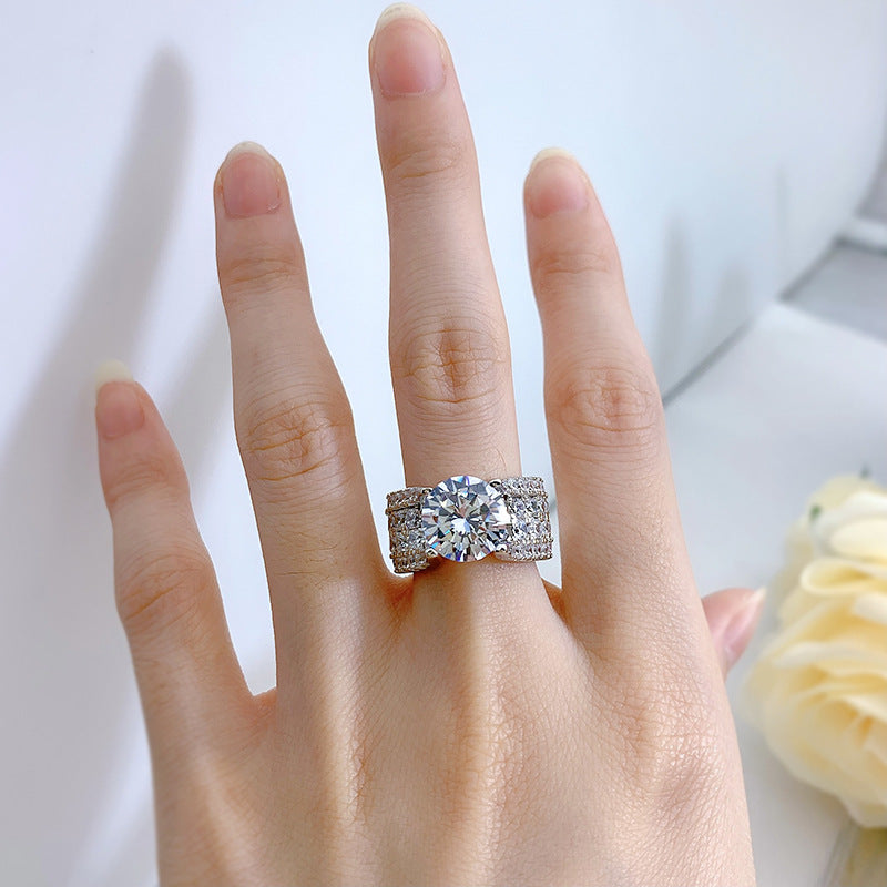3CT Exaggerated Wide Iced Solitaire Four Claw CZ Ring for Women