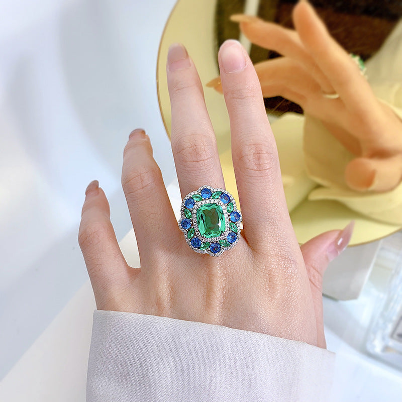 4CT Halo Green Emerald Tourmaline Ring for Women|8*10mm