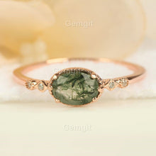 Load image into Gallery viewer, Female Rose Gold Oval Moss Agate Ring