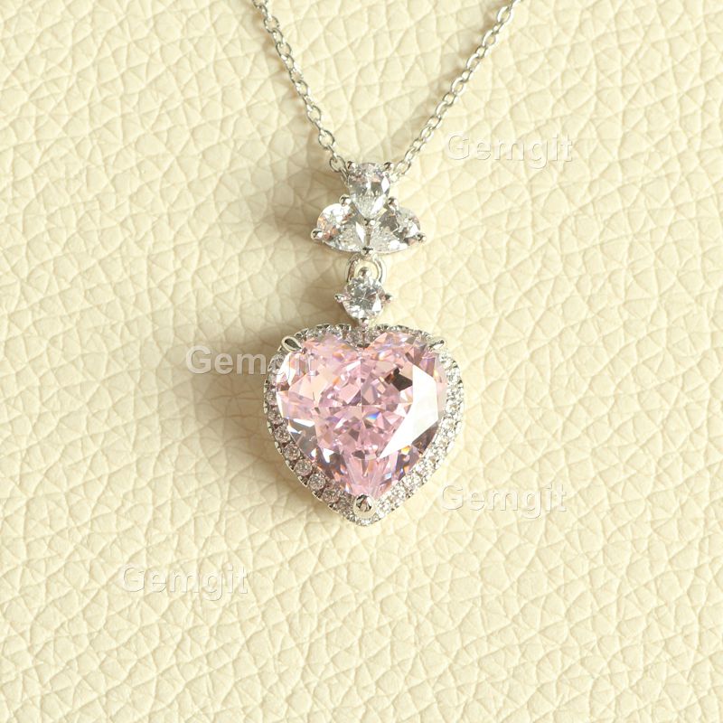 10CT Morganite Halo Heart Crushed Ice Necklace for Women|12*12mm