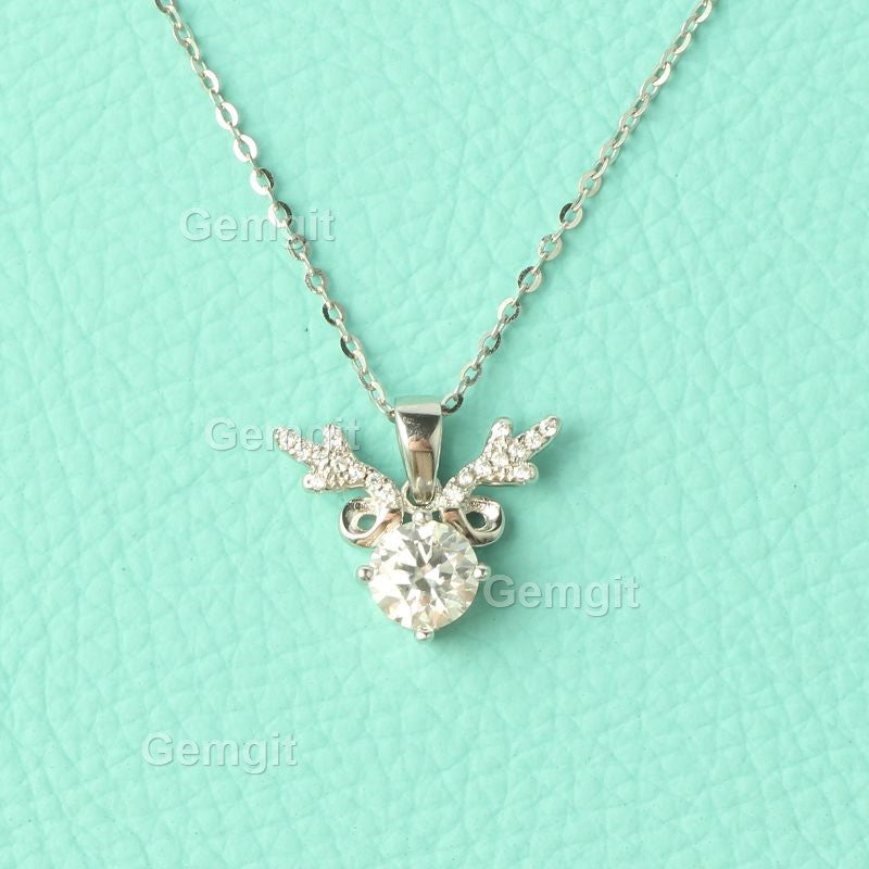 1CT Moissanite Deer Necklace for Women in 925 Sterling Silver