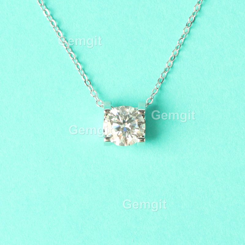 1CT 2CT Moissanite 4 Paw Round Solitaire Necklace in 925 Sterling Silver for Women - Rose Gold/White Gold