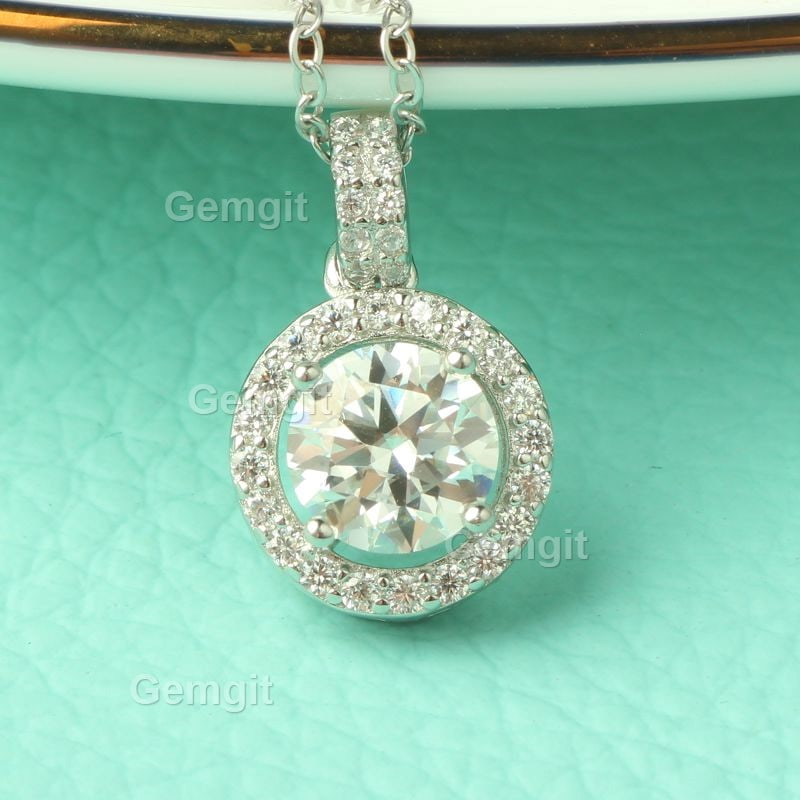 1CT/2CT/3CT/4CT/5CT/10CT Moissanite Round Halo Necklace